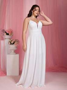 Mgiacy V-Neck Lace Backless Maxi Dress - White - View 5