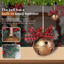 Large Vintage Gold Glitter Metal Christmas Bell Wreath, Decorated With Plaid Bow And Pine Branches - Rustic Round Holiday Decor, Suitable For Thanksgiving, Mother's Day, Valentine's Day - Easy To Hang On Door Or Wall Home Decor Christmas Decorations Room Decor Winter