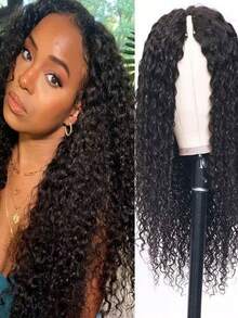 Deep Wave V Part Wig Human Hair For Women 180 Density Upgrade U Part Human Hair Wig Brazilian Remy Curly Glueless Wigs Clip In For Beginner Friendly No Sew In No Glue Natural Color 28 Inch - Natural Black - Xem 7