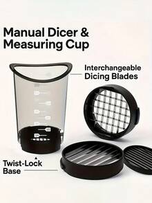 3-In-1 Manual Vegetable Chopper And Slicer Cup - Plastic Body With Carbon Steel Blades, Dishwasher , Suitable For Outdoor Camping And Kitchen, Multi-Functional Tool For Slicing, Dicing And Measuring - Great For Onions, Mushrooms And Other Vegetables