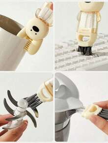1pc 3-In-1 Rabbit Shaped Cup Lid Brush, Bottle Cleaning Brush, Crevice Cleaning Brush, Bottle Cleaning Tool
