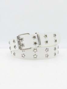 1 件女孩铆钉星镂空个性化腰带，百搭扣腰带，