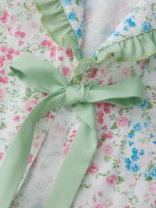 Women Floral Pajama Set, Short Sleeve Tie-Up Shirt With Shorts Daily Sleepwear Loungewear - 彩色 - 查看 7