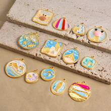 1pc/2pcs Luxury Delicate 304 Stainless Steel Electroplated Pendant Charms, Suitable For DIY Jewelry, Jewelry Making, Crafts - Ocean Life, Cherry, Flower Designs - Color - View 4