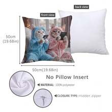 MEMNUN 1个/2个 17.7*17.7英寸(45*45厘米)/19.69*19.69英寸(50*50厘米)/15.75*15.75英寸(40*40厘米) [单面印花] 猫咪玩手机图案涤纶枕套，家居装饰靠垫套，适用于床、沙发、汽车，适合日常使用或高端简约自用，客厅、卧室、床头板 [不含枕芯] - 彩色 - 查看 5