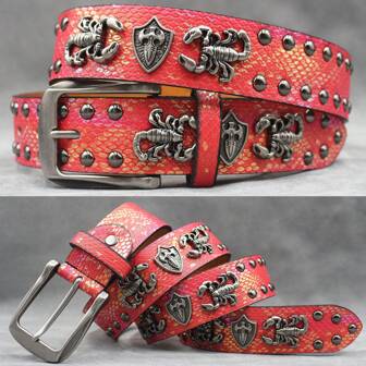 Men&Women's Studded Belt Punk Rock With Pin Buckle Free Shipping Multi -Color Scheme Fashion Scorpion Rivet Belt Autumn-Winter Accessories,Suitable For Teens, Youth,Men,Casual, Outdoor, Athletic, Vacation, Graduation Gifts, Birthday, Daily Wear
