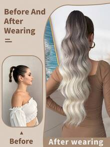 24 Inch Long Wavy Thermoplastic Synthetic Ponytail, Clip-On Ponytail Hair Extension For Daily Use - Brown Ombre - View 5