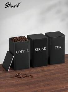 shoxil 三件套厨房储物罐，咖啡茶糖罐套装，白色/黑色带盖储物罐，配竹勺，复古金属密封盖储物罐套装，适用于存放咖啡、茶、糖等食品，厨房收纳，餐厅、客厅、茶室皆宜，馈赠亲友佳品 - 彩色 - 查看 6