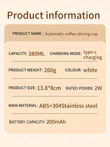 1 个自动搅拌杯，便携式 304 不锈钢电动咖啡杯，带温度显示，USB 充电，200mAh 电池，ABS 材质，易于携带和清洁，适合家庭和办公室使用，理想的节日礼物 - 彩色 - 查看 12