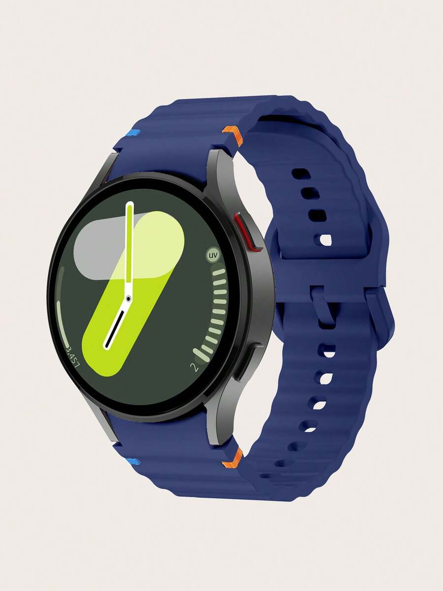 1pc Midnight Blue Silicone Contrast Stitching Wavy Design Smart Watch Band Compatible With Samsung Galaxy Watch 4/5/6/7 40mm/42mm/43mm/44mm/45mm/46mm/47mm/5 Pro