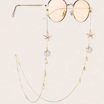 1pc Metal Pearl Scallop Starfish Eyeglasses Chain, Suitable For Women's Travel & Holiday Sunglasses Decorative Chain, Stainless Steel Jewelry