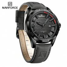 NAVIFORCE 男士時尚石英腕錶 真皮錶帶 運動防水手錶 附日期功能 - 黑灰 - 查看 4