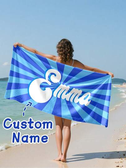 1PC Personalized Custom Beach Towel With Text Design, Customized With Your Name. Perfect For Use On The Beach, By The Poolside, And During Beach Vacations. This Multifunctional Beach Towel Is Ideal For Outdoor Beach Activities, Travel, And Provides Comfort When Lounging, Sunbathing, And Relaxing. A Unique Gift For Her, Him, Mother, Father, Girlfriend, Boyfriend.