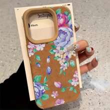 Pintura al óleo azul diseño de patrón de flores lente alta teléfono 13 Pro 16 Plus 15 XS 11 14 12 cuero sintético resistente todo incluido suave - Colores mixtos 1 - Ver 1