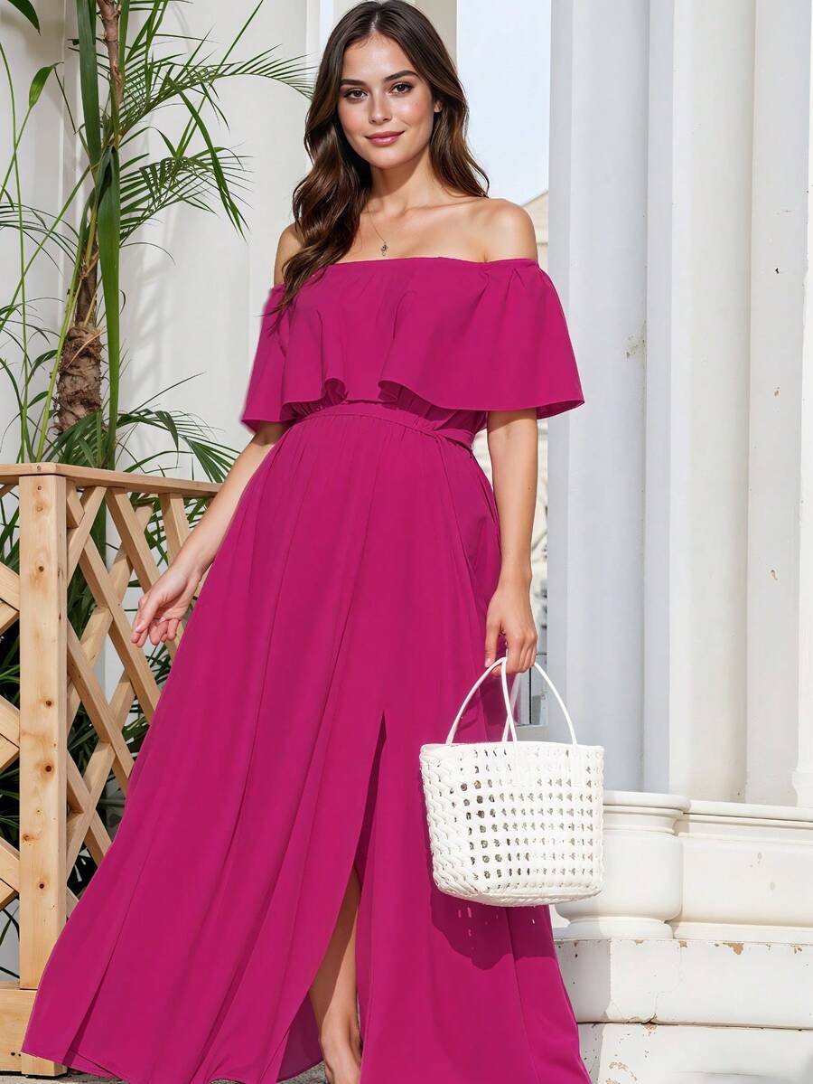 Women Maxi Dresses - 玫紅色 - 查看 1