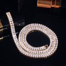 SEQUITO 1 件高贵女士项链配饰，镀金首饰，密镶长方形切割 AAA 级立方氧化锆，长链项链，适合晚宴派对 - 44 cm - 查看 9