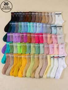 1/10/20/30/40 Pairs Random Candy Heart Pattern Casual All-Match Soft Breathable Deodorizing Unisex Ankle Socks, Suitable For Autumn/Winter, Sports, Campus, Daily Wear - Multicolor - View 14