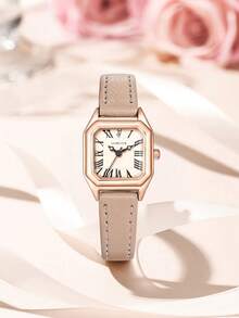 LUCKYFOX 1 件盒装石英表，优雅方形表盘设计，轻盈奢华，适合少女、学生、日常佩戴、返校 - 杏色 - 查看 2