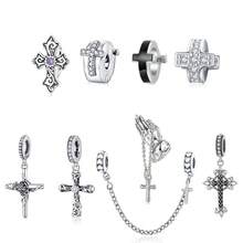 WOSTU 1 Pieza Colgante de Cruz de Plata de Ley 925 Vintage con Zirconia para Pulsera, Collar DIY, Joyería Religiosa para Mujer