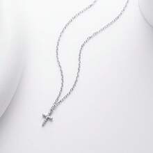 Cross Necklace For Women, 14K Gold Silver Plated Diamond Cross Pendant Necklace, Small Cross Charm Necklace Simple Cute Choker Necklaces, Faith Cross Jewelry First Communion Gifts - Bạc - Xem 4