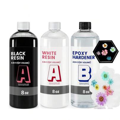 8 أونصة راتنج أبيض/أسود ، راتنج عالي اللمعان ، راتنج إيبوكسي خالي من الفقاعات ، مناسب للأعمال اليدوية ، بطاطين ، قوالب راتنج ، راتنج إيبوكسي أبيض ، راتنج سهل الصب ، راتنج وعامل تصلب عديم الرائحة ، مناسب للمحترفين والمبتدئين