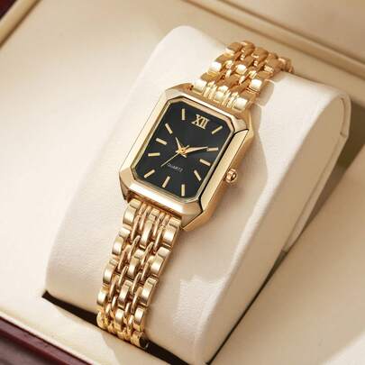 1pc Women's Casual Chic Square Dial Quartz Wrist Watch With Steel Band, Fashion Vibe (Watch Box Not Included)