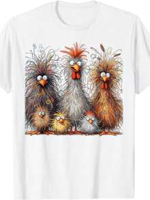 Eagerlys Colorful Funny Chicken Art  Crazy Chicken Family T-Shirt Hoodie - trắng - Xem 1