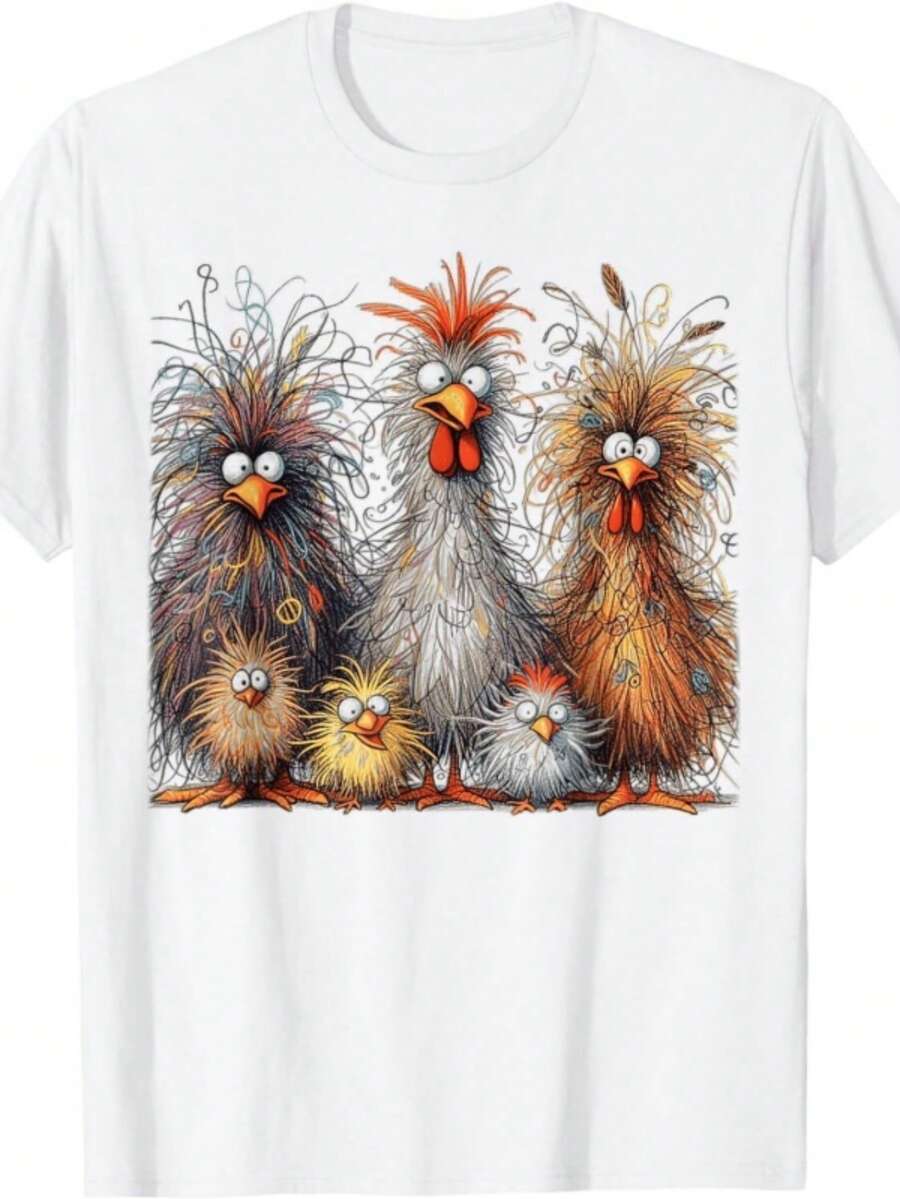 Eagerlys Colorful Funny Chicken Art Crazy Chicken Family T-Shirt Hoodie - White - View 1