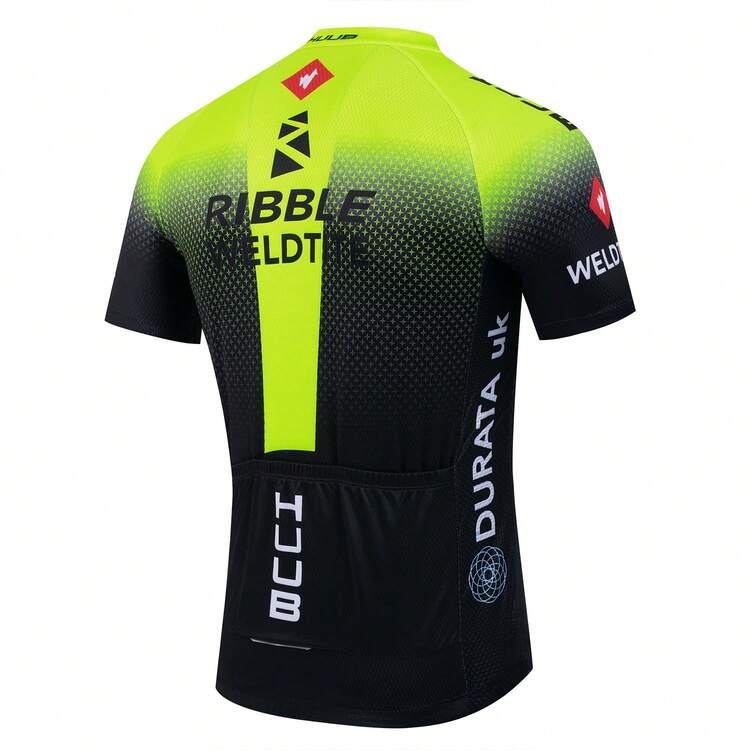 [透气骑行服] 透气涤纶男士专业骑行服 | 圆领，短袖，常规版型，几何图案，适合骑行、钓鱼、周末休闲运动上衣 - 100% 涤纶，中等弹力，150 克/平方米 - 夏季/春季/秋季系列 - 黑色 - 查看 2