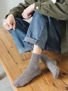 1/5 Pairs Men Thermal Socks Winter Warm Thick Crew Socks Knitted Terry Soft Solid Socks For Cold Weather Hiking - Multicolor - View 5