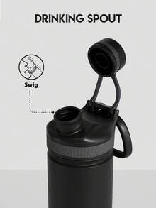 Powcan 18盎司不锈钢保温水瓶，带吸管盖，双层真空密封咖啡杯，24小时保冷，可放入车载杯架，可重复使用，适合运动、健身、上学、旅行 - 黑色 - 查看 4