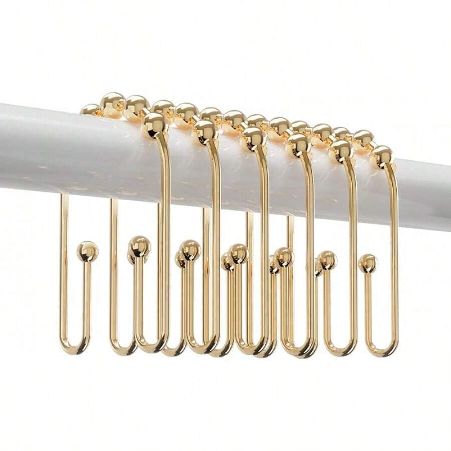 U Shaped Shower Curtain Hooks Rings,12 Pcs Durable Rust Resistant Metal Shower Hooks, Double Glide Smoothly Anti-Drop Shower Rings Shower Curtain Rod,Black - Vàng - Xem 1