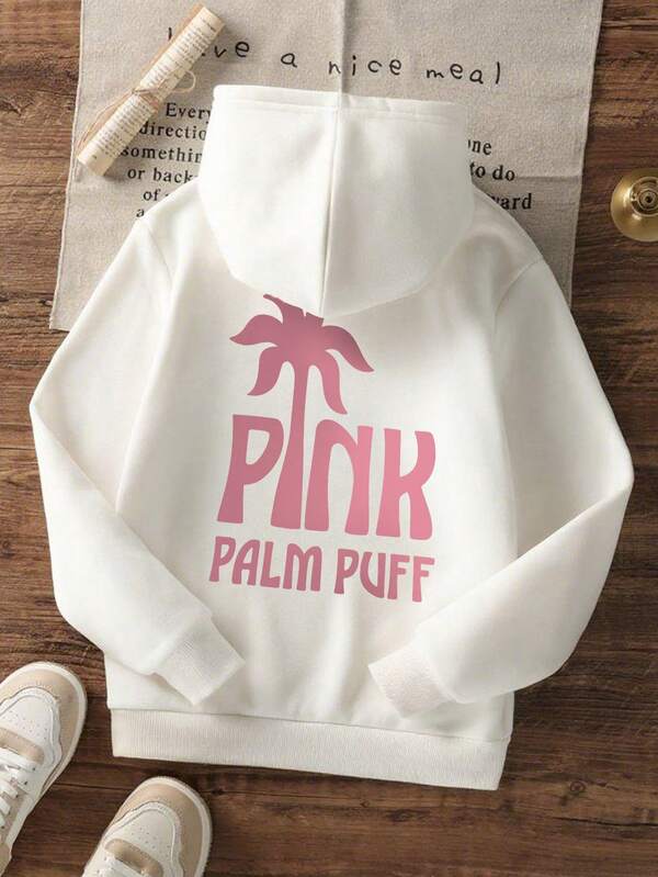 1pc Girls Casual Printed Pullover Hoodie Sweatshirt, Thermal Lined, Long Sleeve, Autumn/Winter Student Clothing