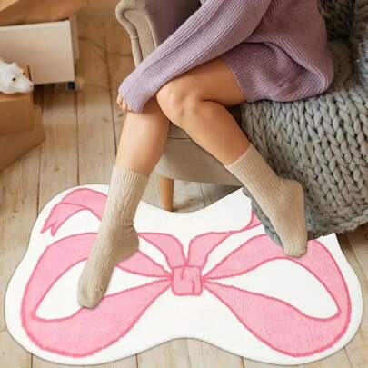 1 pieza Alfombra decorativa con lazo rosa, estilo dulce y lindo para niñas, alfombra esponjosa y suave de lana sintética, adecuada para sala de estar, dormitorio, armario, entrada, cocina, mesita de noche, duradera y antipolvo