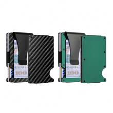 1 Or 2-Pack: RFID Blocking Slim Credit Card Holder Wallet For Men – Minimalist, Scratch-Resistant, With Removable Money Clip | Modern, Durable, Everyday Carry - 綠色和碳 - 查看 1