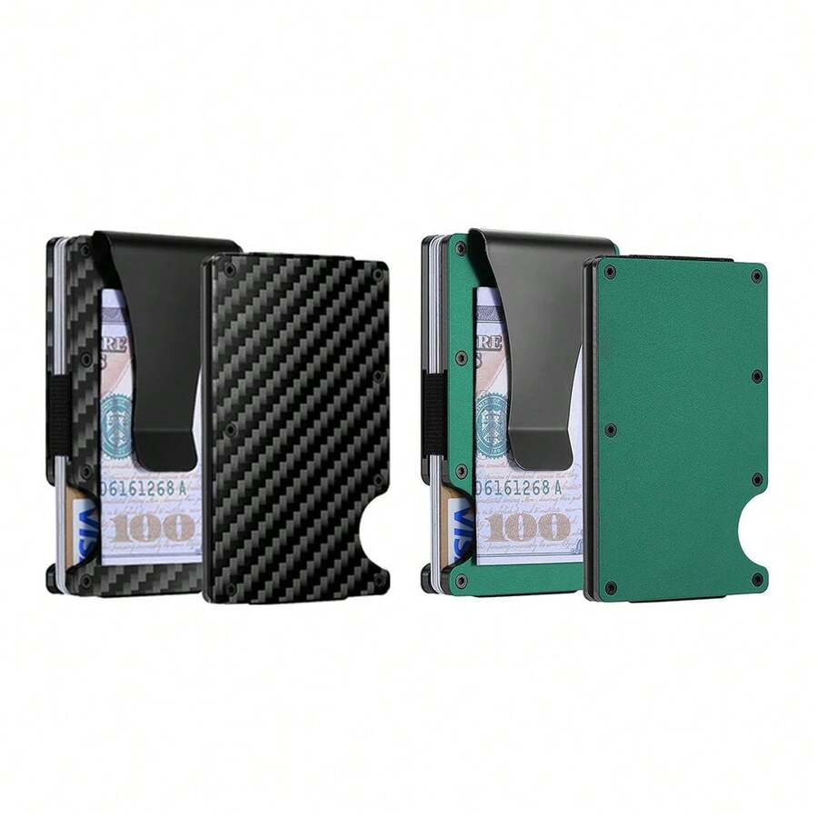 1 Or 2-Pack: RFID Blocking Slim Credit Card Holder Wallet For Men – Minimalist, Scratch-Resistant, With Removable Money Clip | Modern, Durable, Everyday Carry - 綠色和碳 - 查看 1