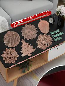 6er Set Weihnachtstischsets, mit Schneeflocken, Weihnachtsbaum, Glocke, Blume, Ornament, Tannenzapfen Designs, geeignet für Weihnachtsparty Tischdekoration