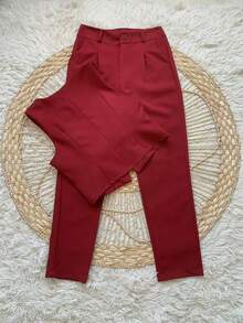 Stylish Premium Tailored Vest And Pants Set Simple Elegant Pocket Buttons On The Front Office Beach - Burdeos - Ver 3