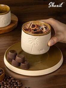 shoxil 1 件咖啡杯、咖啡杯、茶杯、棕榈树和骆驼图案杯、沙特风格陶瓷杯、沙特咖啡杯、沙漠风格咖啡杯、适合家庭、节日礼物、娱乐、庭院、餐厅、沙特国庆日 - 咖啡杯 - 查看 2