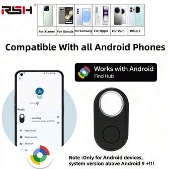 RSH 适用于安卓系统的“查找我的智能标签”无线追踪器，可与 Find Hub 配合使用（仅限安卓系统），全球精准追踪防丢设备，适用于钥匙、行李箱，是圣诞节、新年、情人节、复活节、生日等节日的完美礼物。