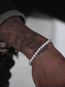 Bộ 3 vòng tay mắt xích pha lê sáng bóng thời trang, Unisex, trang sức xích đá Hip Hop dày, quà tặng lý tưởng cho ngày lễ tình nhân, tiệc tùng ngày lễ - Vòng tay ba mảnh - Xem 4