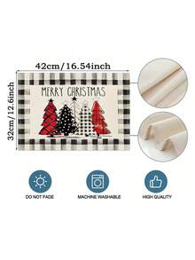 4/6 piezas Manteles individuales con estampado a cuadros búfalo de árbol de Navidad, estilo retro de lino aislado antideslizante, adecuados para decoración de mesa de cocina en el hogar, ambiente navideño, decoración rústica, suministros para fiestas, regalo