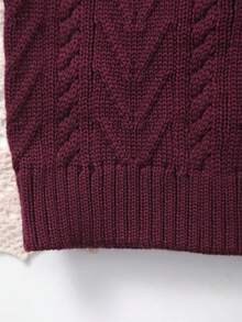 Boys' Collegiate Style Solid Color Cable Knit Sweater Vest - Burgundy - View 6