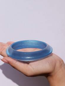 1pc Women's Economical Resin Bracelet, Blue Wavy Gradient Resin Round Bangle, Beach Holiday Accessory - Blue - View 14