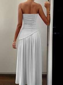 女士优雅双材质吊带无袖高开衩连衣裙，适合婚礼宾客、派对和度假，春夏派对白色 - 白色 - 查看 5