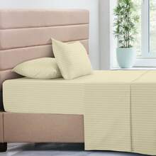 Lux Decor 4 Pc Stripe Bed Sheets, High GSM Brushed Microfiber Bedding Set With Deep Pocket Fitted Sheet & Pillowcases. Soft, Breathable, Hypoallergenic, Easy Care, And Wrinkle Resistant For Year-Round Comfort And A Classic Hotel-Quality Look. - 香草 - 查看 6