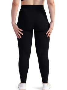 Plus Size Women's Black Leggings, Casual & Fashionable For Outdoor Sports, Fitness, Soft & Stretchy For Home, Yoga, Vacation, Shopping, Running, 7/8 Length Pants, Suitable For Holidays, Parties Spring - Black - View 6