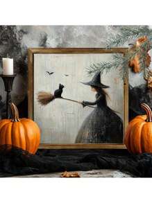 1/2 Stücke Halloween Hexe Holzrahmen Schild Tischdekoration Heim Wandbehang Herbst Büro Studentenwohnheim Feiertags Party Zubehör Geschenk