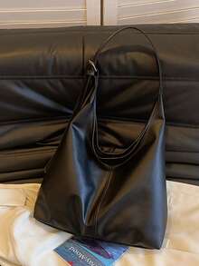2026 New Fashion Solid Color Commuter Tote Bag, Minimalist Niche Design Underarm Bag, Stylish Large Capacity Shoulder Bag - Black - View 8
