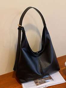2026 New Fashion Solid Color Commuter Tote Bag, Minimalist Niche Design Underarm Bag, Stylish Large Capacity Shoulder Bag - Black - View 5